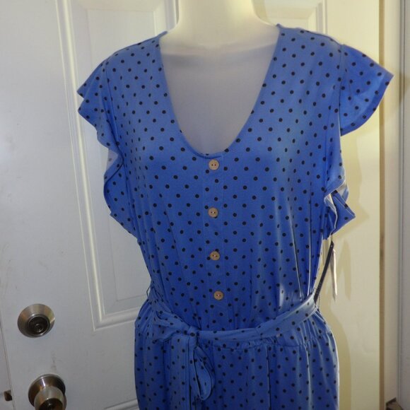 AGB Flutter Sleeve Polka Dot Blue Knit Romper Size XL nwt - Picture 4 of 6
